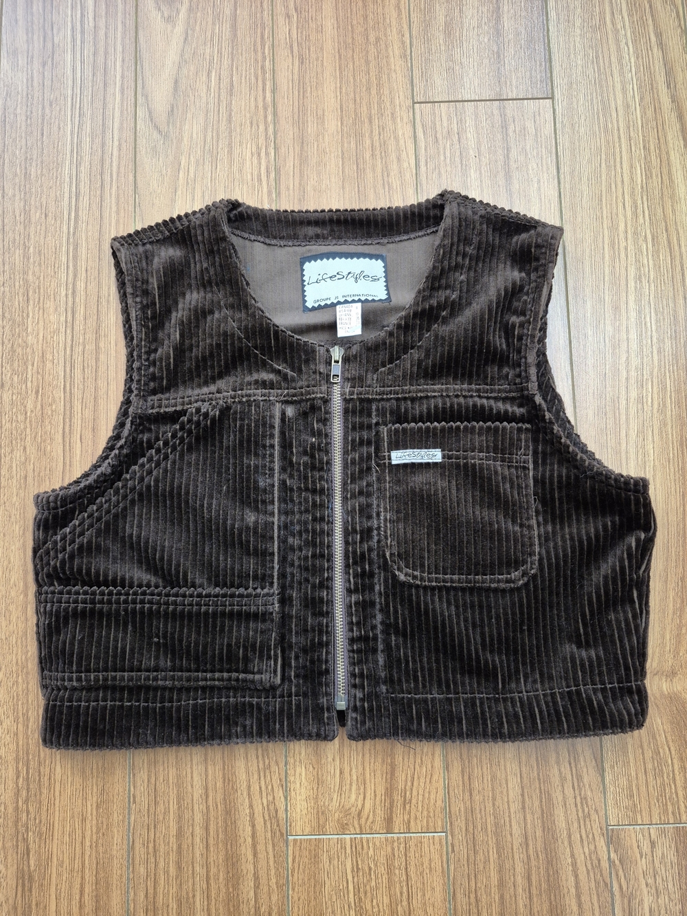 Vintage 90s Lifestyles Cropped Brown Corduroy Utility Vest